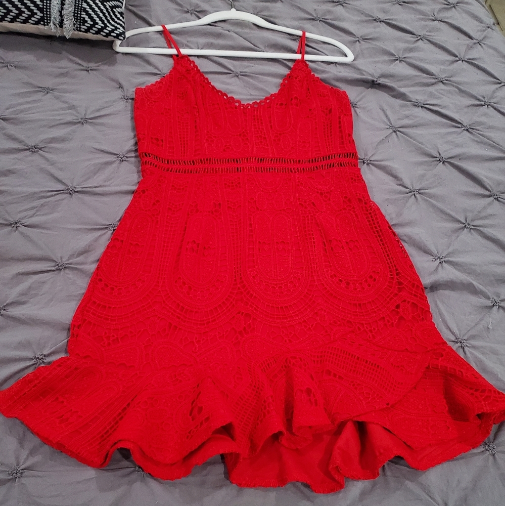 Sexy Red Crochet Mini Dress
